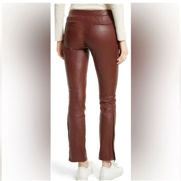Theory Bristol Leather Riding Pant Tuscan Red Lamb Leather Size 4 NWT - Picture 1 of 11